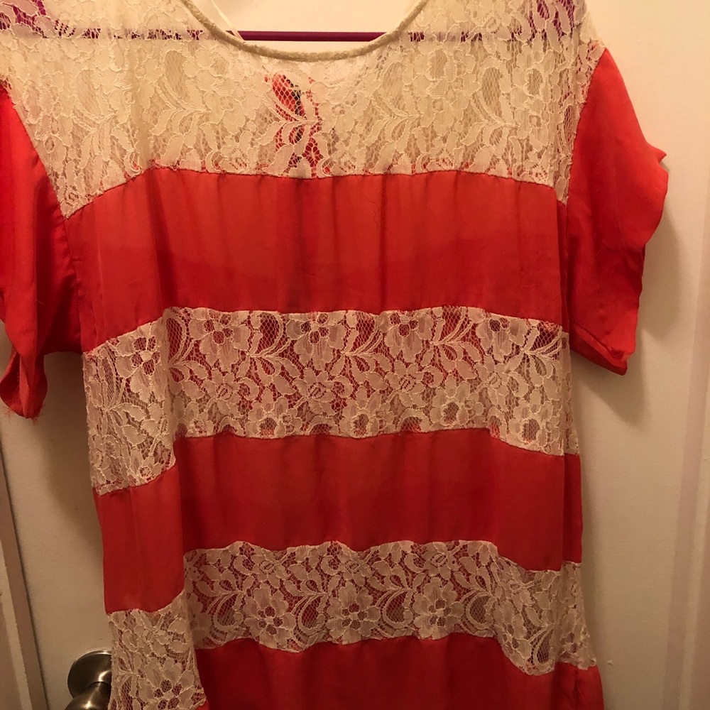 Orange with cream lace shirt